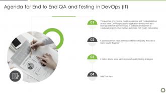 Agenda for end to end qa and testing in devops it ppt slides deck