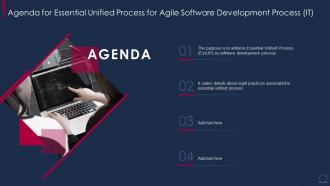 Agenda For Essential Unified Process For Agile Software Development Process It
