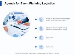 Agenda for event planning logistics clients ppt powerpoint presentation format