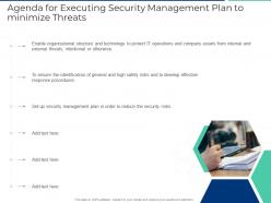 Agenda for executing security management plan to minimize threats ppt file graphics