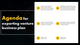 Agenda For Exporting Venture Business Plan BP SS
