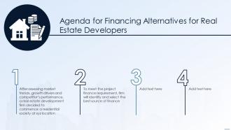 Agenda For Financing Alternatives For Real Estate Developers
