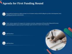 Agenda for first funding round pitch deck for first funding round