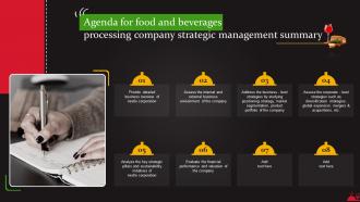Agenda For Food And Beverages Processing Company Strategic Management Summary Strategy SS V