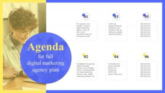Agenda For Full Digital Marketing Agency Plan Ppt Icon Designs Download BP SS
