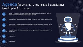 Agenda For Generative Pre Trained Transformer Based Open AI Chatbots ChatGPT SS V