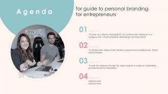 Agenda For Guide To Personal Branding For Entrepreneurs Ppt Slides Background Images