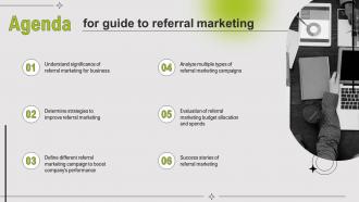 Agenda For Guide To Referral Marketing Ppt Powerpoint Presentation Show Graphics