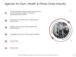 Agenda For Gym Health And Fitness Clubs Industry Market Entry Strategy Industry Ppt Template