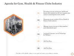 Agenda For Gym Health And Fitness Clubs Industry Wellness Industry Overview Ppt Designs