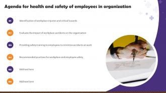 Agenda For Health And Safety Of Employees In Organization Ppt Diagram Graph Charts