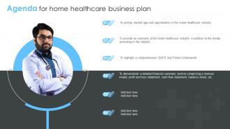 Agenda For Home Healthcare Business Plan Ppt Ideas Background Designs BP SS