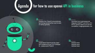 Agenda For How To Use Openai Api In Business ChatGPT SS