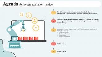 Agenda For Hyperautomation Services Ppt Infographic Template Backgrounds