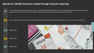 Agenda For Identify Financial Results Through Financial Reporting Ppt Diagram Graph Charts
