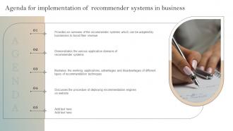 Agenda For Implementation Of Recommender Systems In Business