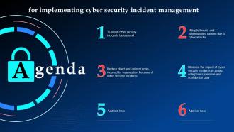 Agenda For Implementing Cyber Security Incident Management Ppt Infographics
