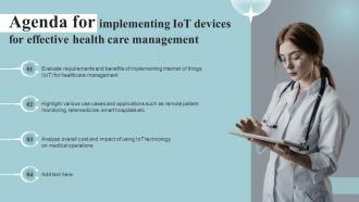 Agenda For Implementing Iot Devices For Effective Health Care Management IOT SS