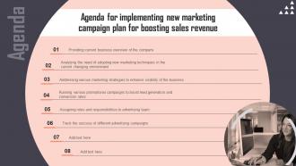 Agenda For Implementing New Marketing Campaign Plan For Boosting Sales Revenue Strategy SS