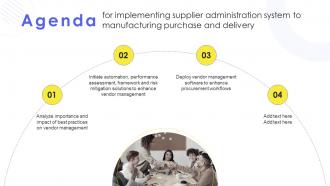 Agenda For Implementing Supplier Administration System To Manufacturing Purchase And Delivery