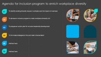 Agenda For Inclusion Program To Enrich Workplace Diversity Ppt Slides
