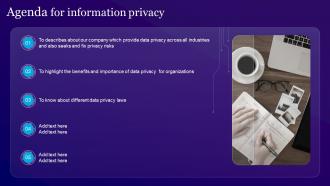 Agenda For Information Privacy Ppt Powerpoint Presentation File Deck