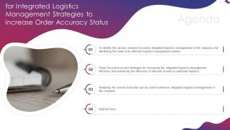 Agenda for integrated logistics management strategies to increase order accuracy status