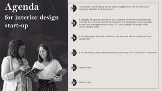Agenda For Interior Design Start Up Business Plan Ppt Ideas Background Images BP SS
