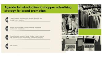 Agenda For Introduction To Shopper Advertising Strategy For Brand Promotion MKT SS V