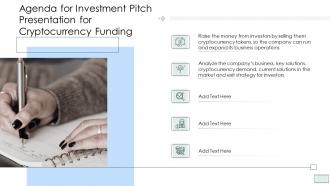 Agenda for investment pitch presentation for cryptocurrency funding