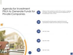 Agenda for investment pitch to generate funds for private companies ppt formats
