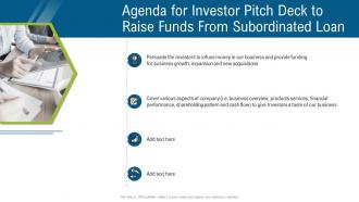 Agenda for investor pitch deck to raise funds from subordinated loan