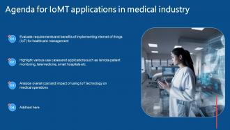 Agenda For IoMT Applications In Medical Industry IoT SS V