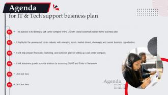 Agenda For It And Tech Support Business Plan BP SS