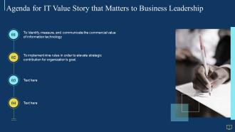 Agenda for it value story that matters to business leadership