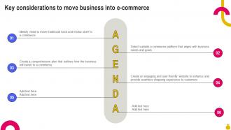 Agenda For Key Considerations To Move Business Into E Commerce Strategy SS V