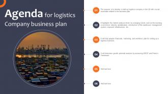 Agenda For Logistics Company Business Plan BP SS