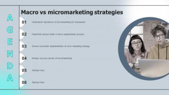 Agenda For Macro VS Micromarketing Strategies MKT SS V