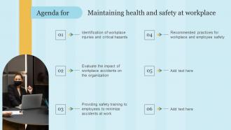 Agenda For Maintaining Health And Safety At Workplace Ppt Slides