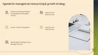 Agenda For Managed Services Pricing And Growth Strategy Ppt Icon Example Introduction