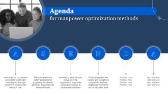 Agenda For Manpower Optimization Methods Ppt Topic
