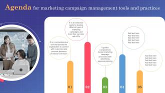 Agenda For Marketing Campaign Management Tools And Practices MKT SS V