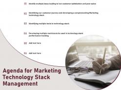 Agenda for marketing technology stack management ppt powerpoint presentation file