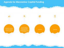 Agenda for mezzanine capital funding ppt powerpoint presentation slides introduction