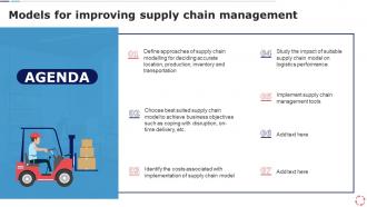 Agenda For Models For Improving Supply Chain Management Ppt Diagram Graph Charts