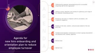 Agenda For New Hire Onboarding And Orientation Plan To Reduce Employee Turnover