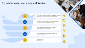 Agenda For Online Marketing With Twitter Ppt Powerpoint Presentation Diagram Graph Charts