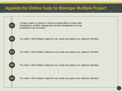 Agenda for online tools to manage multiple project deal ppt powerpoint outline background