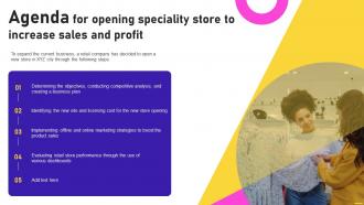 Agenda For Opening Speciality Store To Increase Sales And Profit