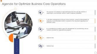Agenda For Optimize Business Core Operations Ppt Slides